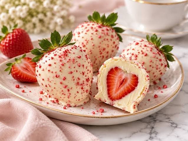 Morangos do amor cobertos de caramelo